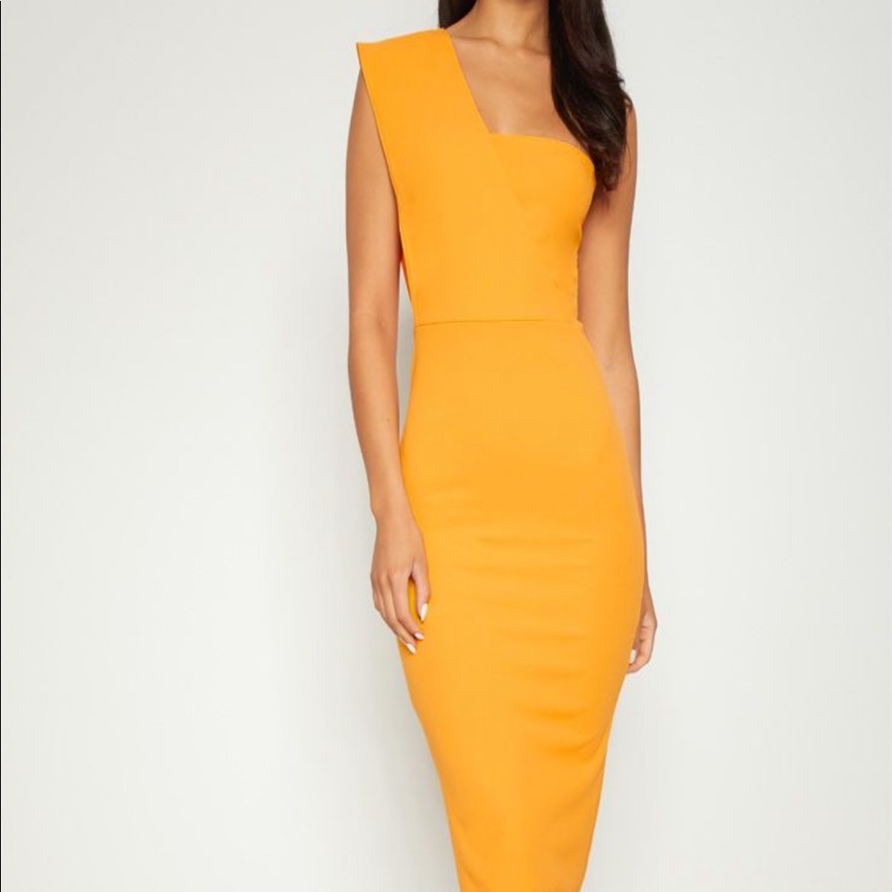 Yellow One Shoulder Draped Midi Dress